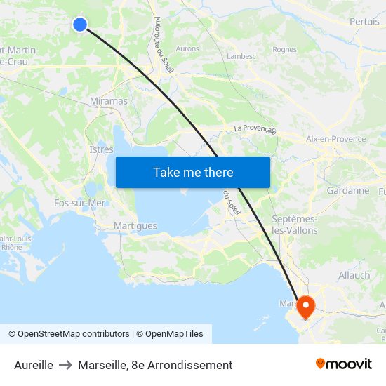 Aureille to Marseille, 8e Arrondissement map
