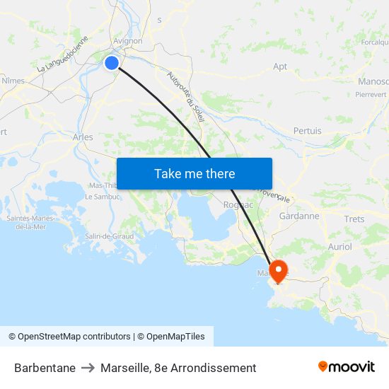 Barbentane to Marseille, 8e Arrondissement map