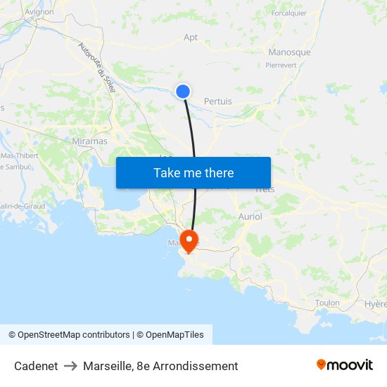 Cadenet to Marseille, 8e Arrondissement map