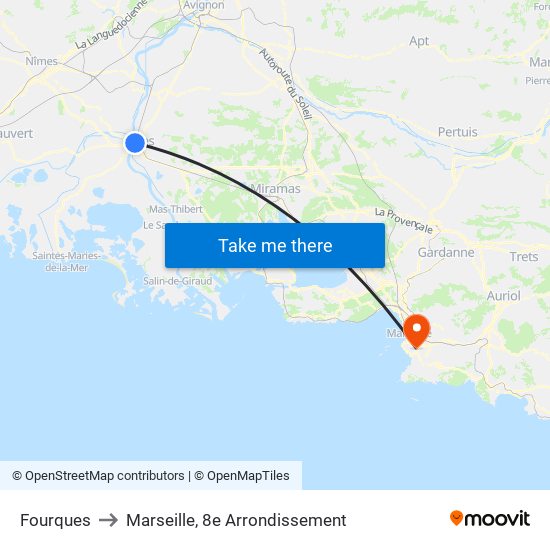 Fourques to Marseille, 8e Arrondissement map
