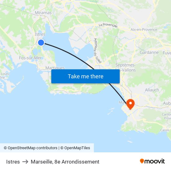 Istres to Marseille, 8e Arrondissement map