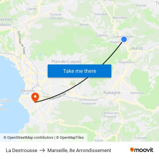 La Destrousse to Marseille, 8e Arrondissement map