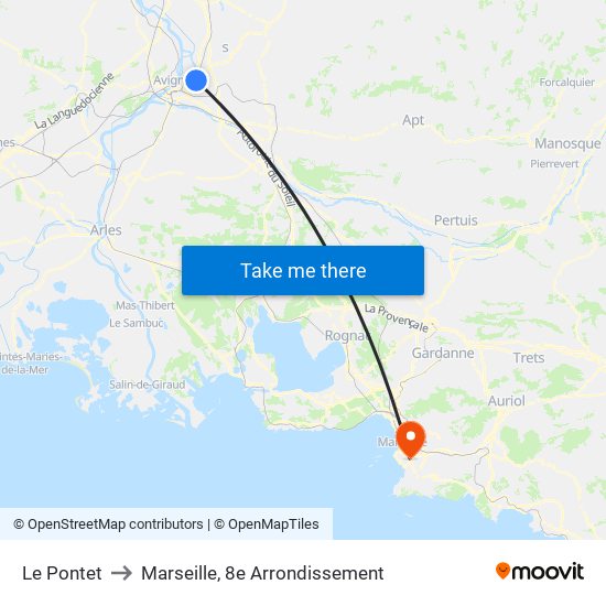 Le Pontet to Marseille, 8e Arrondissement map