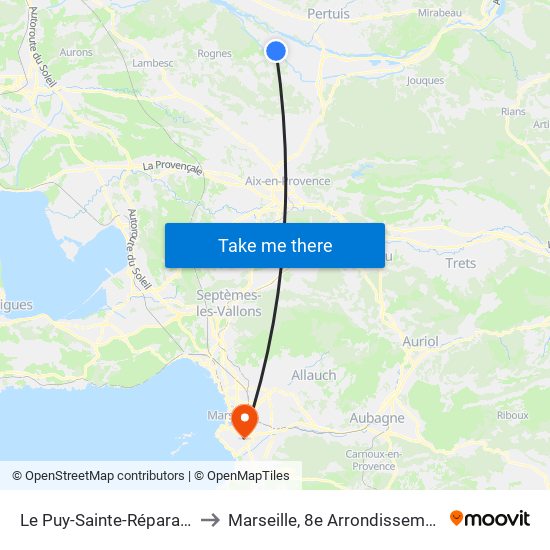 Le Puy-Sainte-Réparade to Marseille, 8e Arrondissement map