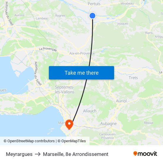 Meyrargues to Marseille, 8e Arrondissement map