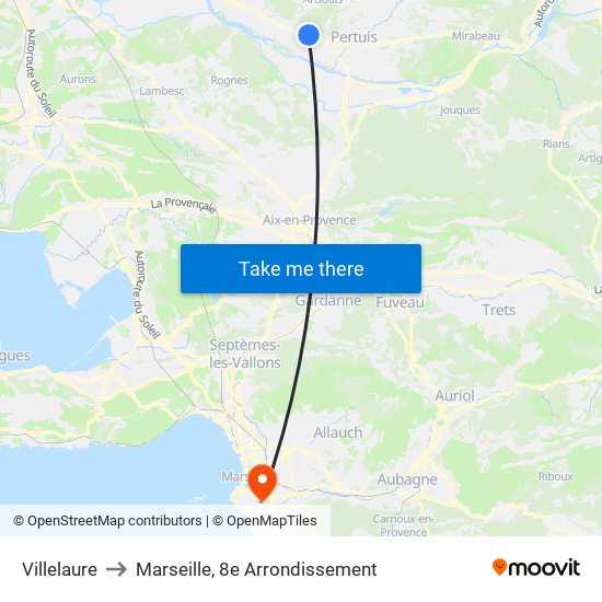 Villelaure to Marseille, 8e Arrondissement map