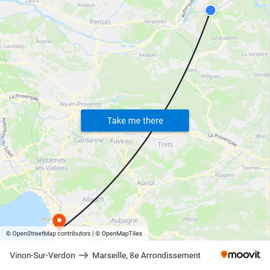 Vinon-Sur-Verdon to Marseille, 8e Arrondissement map