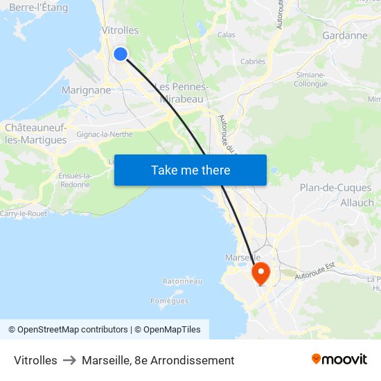 Vitrolles to Marseille, 8e Arrondissement map