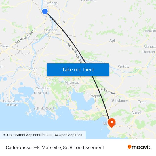 Caderousse to Marseille, 8e Arrondissement map