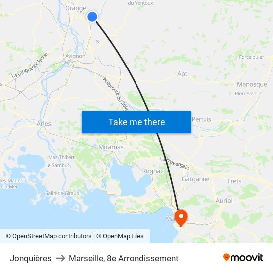 Jonquières to Marseille, 8e Arrondissement map