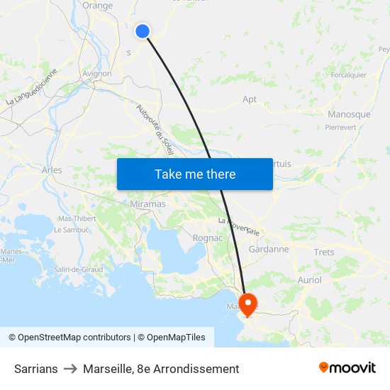 Sarrians to Marseille, 8e Arrondissement map