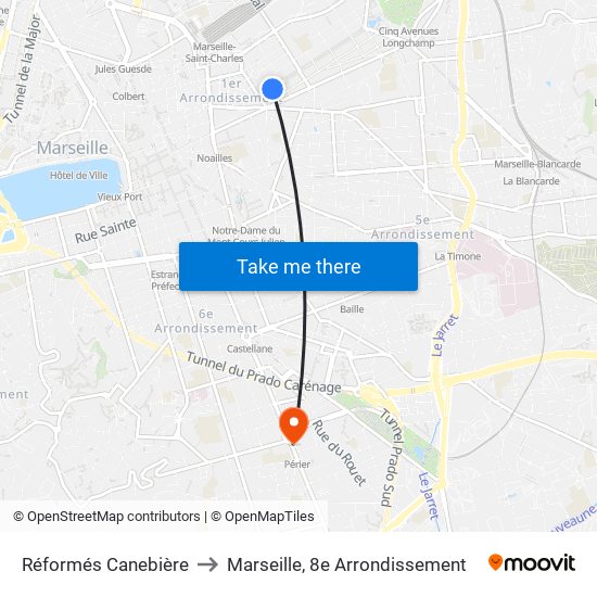 Réformés Canebière to Marseille, 8e Arrondissement map