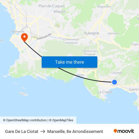 Gare De La Ciotat to Marseille, 8e Arrondissement map