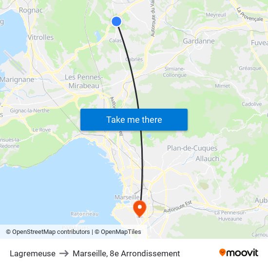 Lagremeuse to Marseille, 8e Arrondissement map