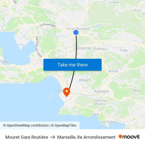 Mouret Gare Routière to Marseille, 8e Arrondissement map