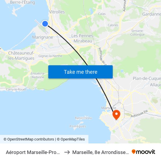 Aéroport Marseille-Provence to Marseille, 8e Arrondissement map