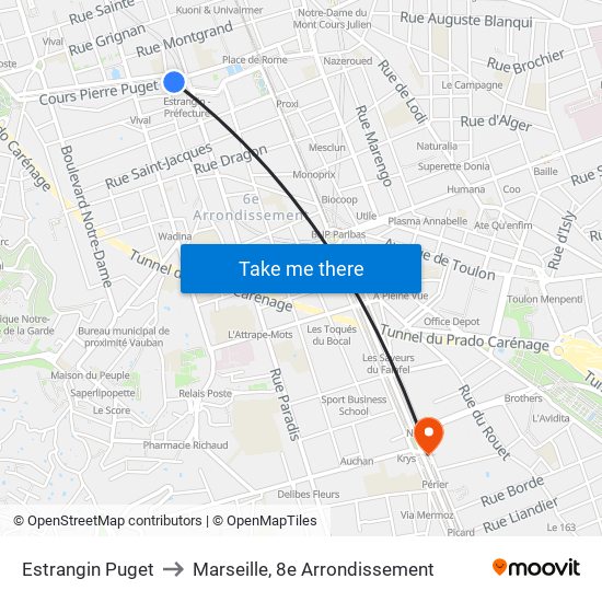 Estrangin Puget to Marseille, 8e Arrondissement map