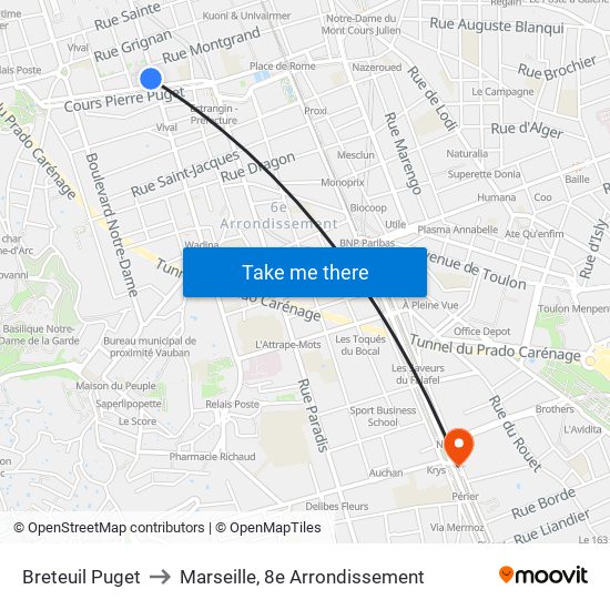 Breteuil Puget to Marseille, 8e Arrondissement map