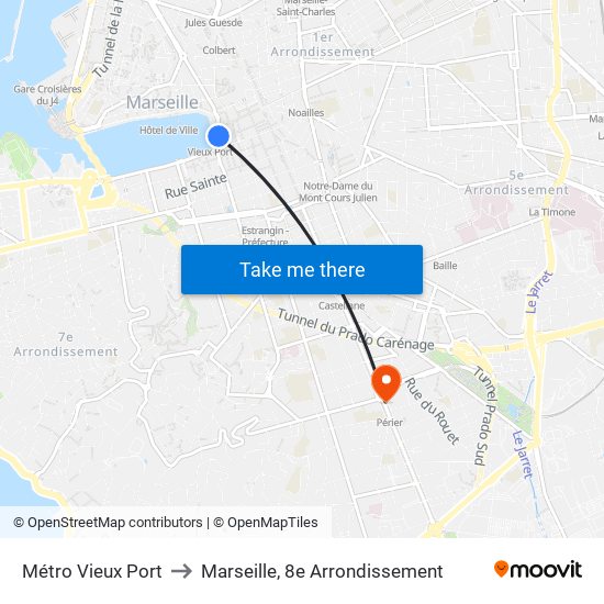 Métro Vieux Port to Marseille, 8e Arrondissement map