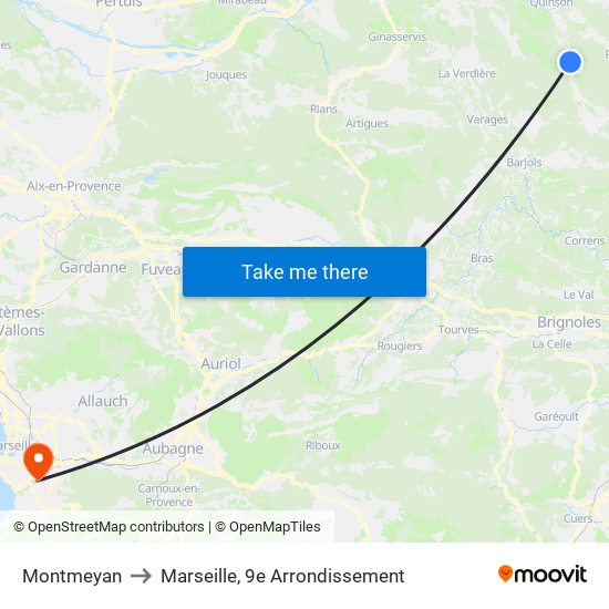 Montmeyan to Marseille, 9e Arrondissement map