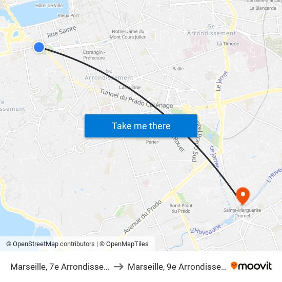 Marseille, 7e Arrondissement to Marseille, 9e Arrondissement map