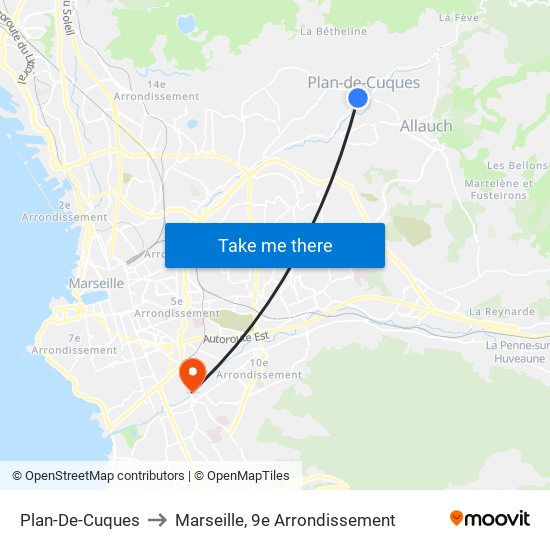 Plan-De-Cuques to Marseille, 9e Arrondissement map