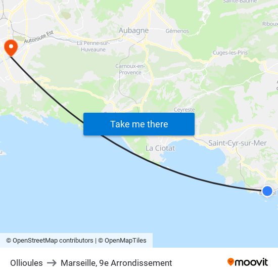 Ollioules to Marseille, 9e Arrondissement map