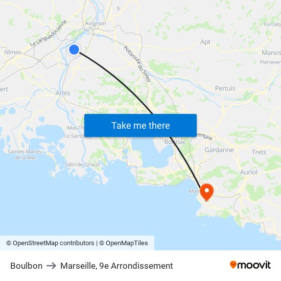 Boulbon to Marseille, 9e Arrondissement map