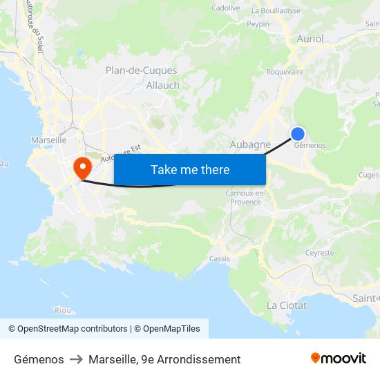 Gémenos to Marseille, 9e Arrondissement map
