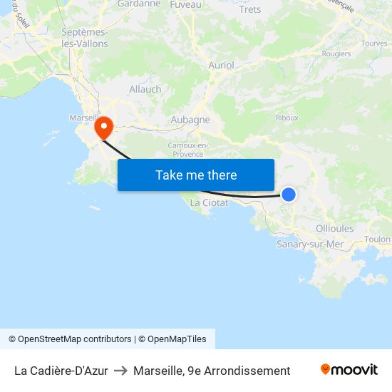 La Cadière-D'Azur to Marseille, 9e Arrondissement map