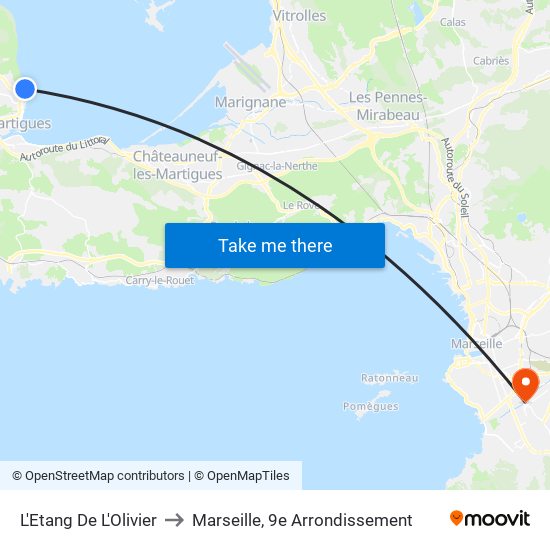 L'Etang De L'Olivier to Marseille, 9e Arrondissement map