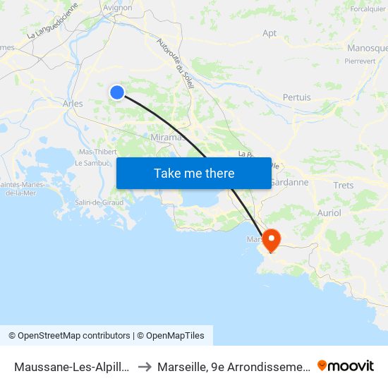 Maussane-Les-Alpilles to Marseille, 9e Arrondissement map