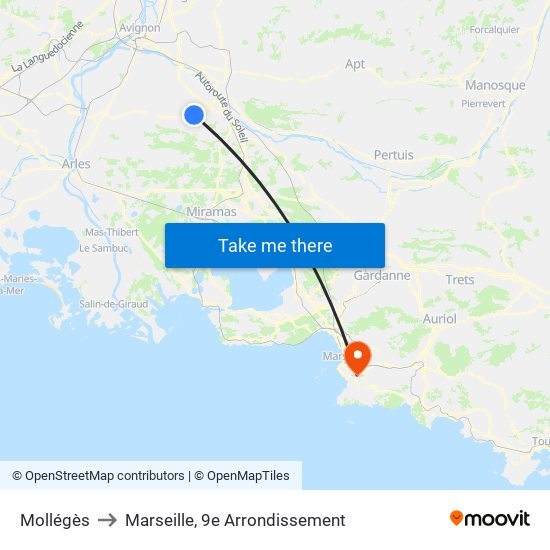 Mollégès to Marseille, 9e Arrondissement map