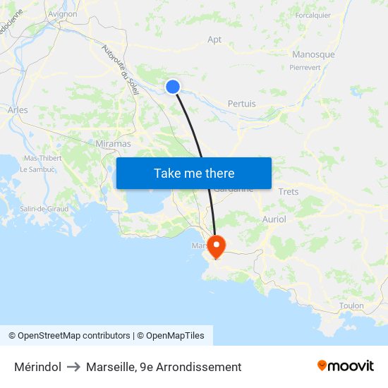 Mérindol to Marseille, 9e Arrondissement map