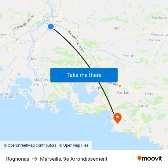 Rognonas to Marseille, 9e Arrondissement map