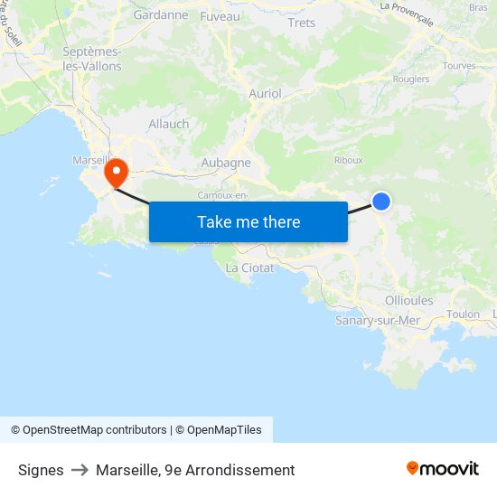 Signes to Marseille, 9e Arrondissement map