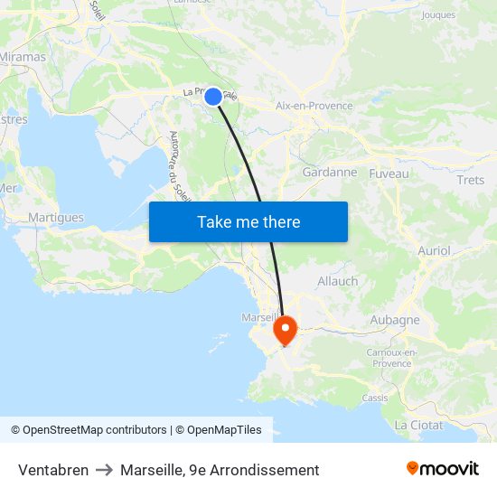 Ventabren to Marseille, 9e Arrondissement map