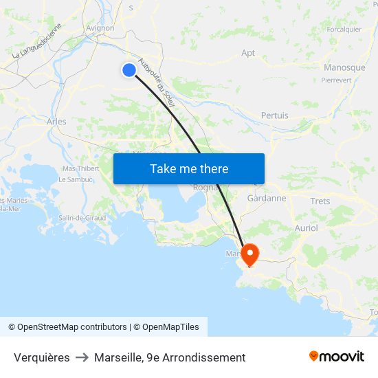 Verquières to Marseille, 9e Arrondissement map
