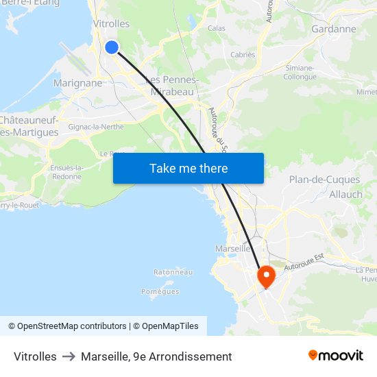 Vitrolles to Marseille, 9e Arrondissement map