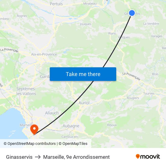 Ginasservis to Marseille, 9e Arrondissement map