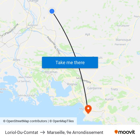 Loriol-Du-Comtat to Marseille, 9e Arrondissement map