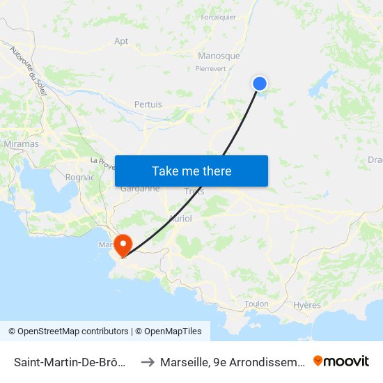 Saint-Martin-De-Brômes to Marseille, 9e Arrondissement map