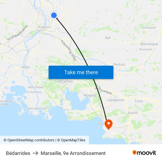 Bédarrides to Marseille, 9e Arrondissement map