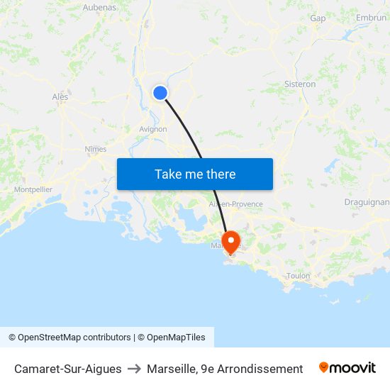 Camaret-Sur-Aigues to Marseille, 9e Arrondissement map