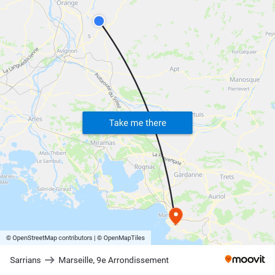 Sarrians to Marseille, 9e Arrondissement map