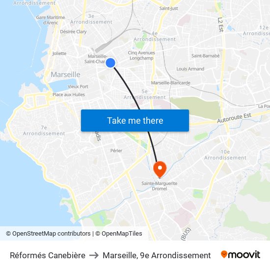 Réformés Canebière to Marseille, 9e Arrondissement map