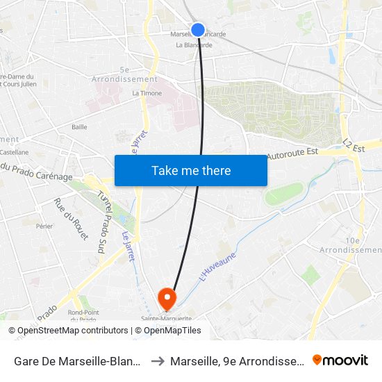 Gare De Marseille-Blancarde to Marseille, 9e Arrondissement map