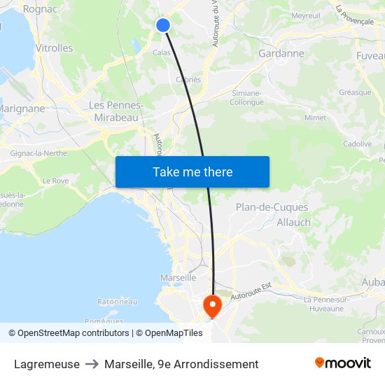 Lagremeuse to Marseille, 9e Arrondissement map