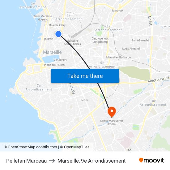 Pelletan Marceau to Marseille, 9e Arrondissement map