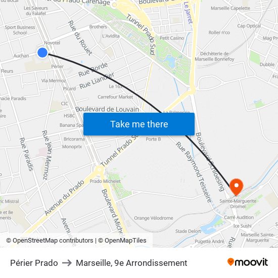 Périer Prado to Marseille, 9e Arrondissement map